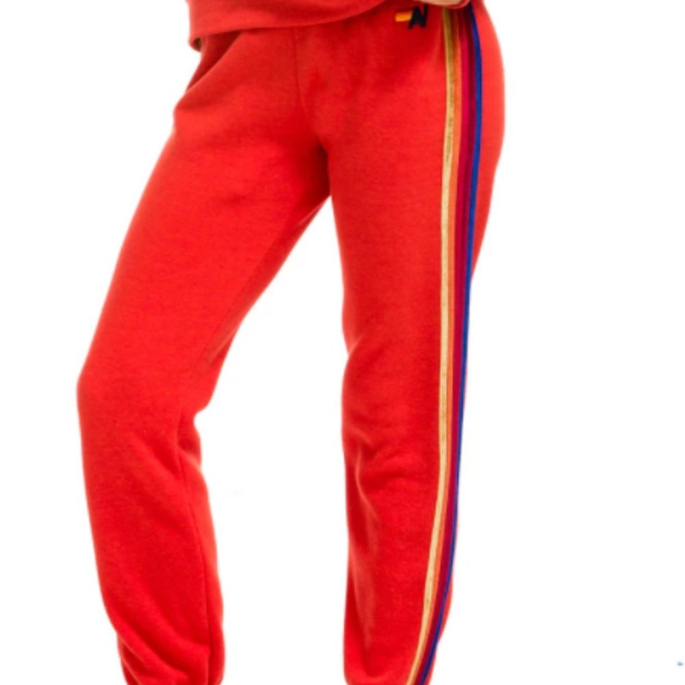 AVIATOR NATION CLASSIC SWEATPANTS - WARM RED // VELVET STRIPE